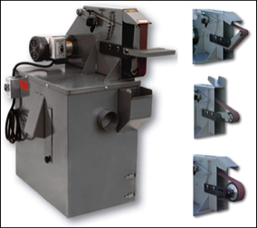 Bench model belt grinder machine for grinding, shaping, contouring and flat work.